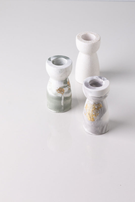 Castle Candle Holder Grey Marble Gold Leaf