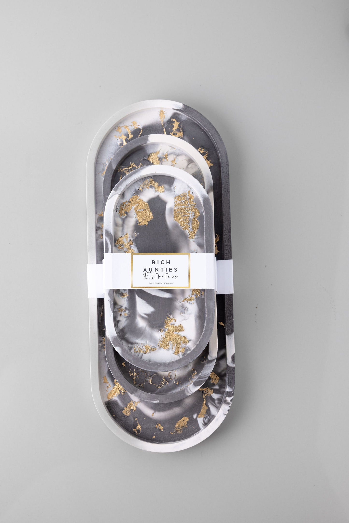 Rich Aunties Esthetics - Trinket Tray Grey Marble Gold Leaf Medium