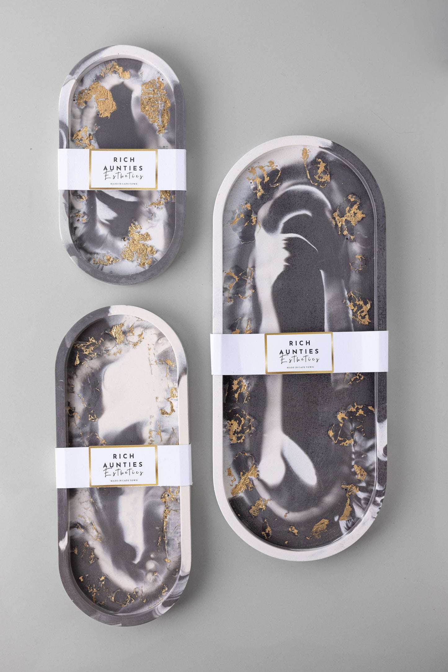 Rich Aunties Esthetics - Trinket Tray Grey Marble Gold Leaf Medium