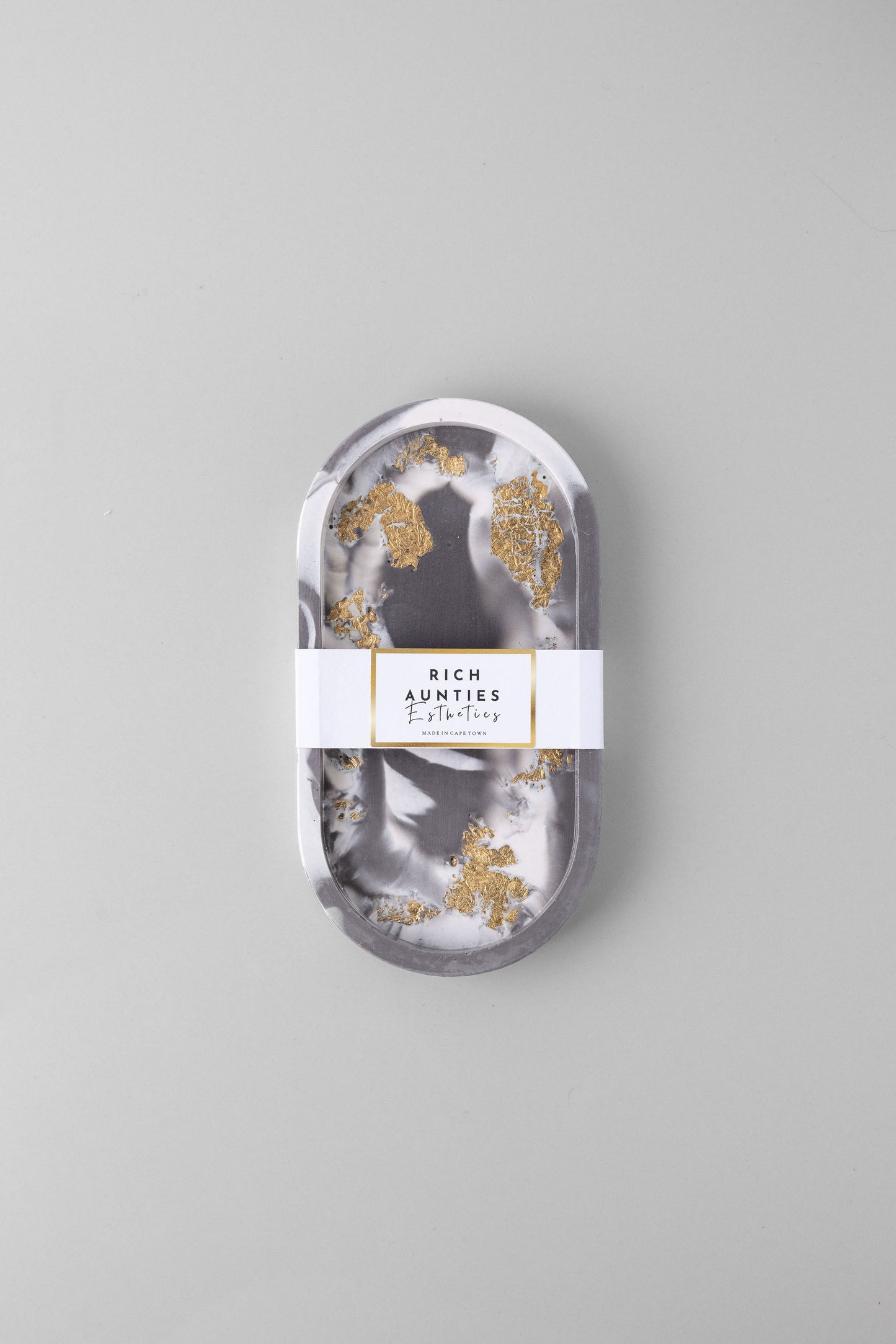 Trinket Tray Set Grey Marble Gold Leaf