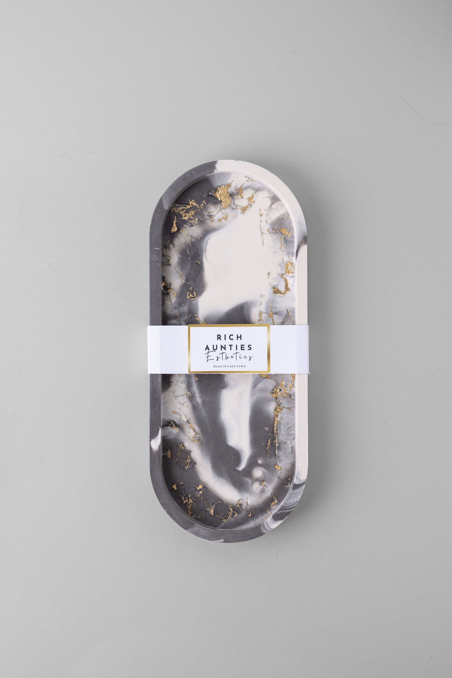 Trinket Tray Grey Marble Gold Leaf Medium