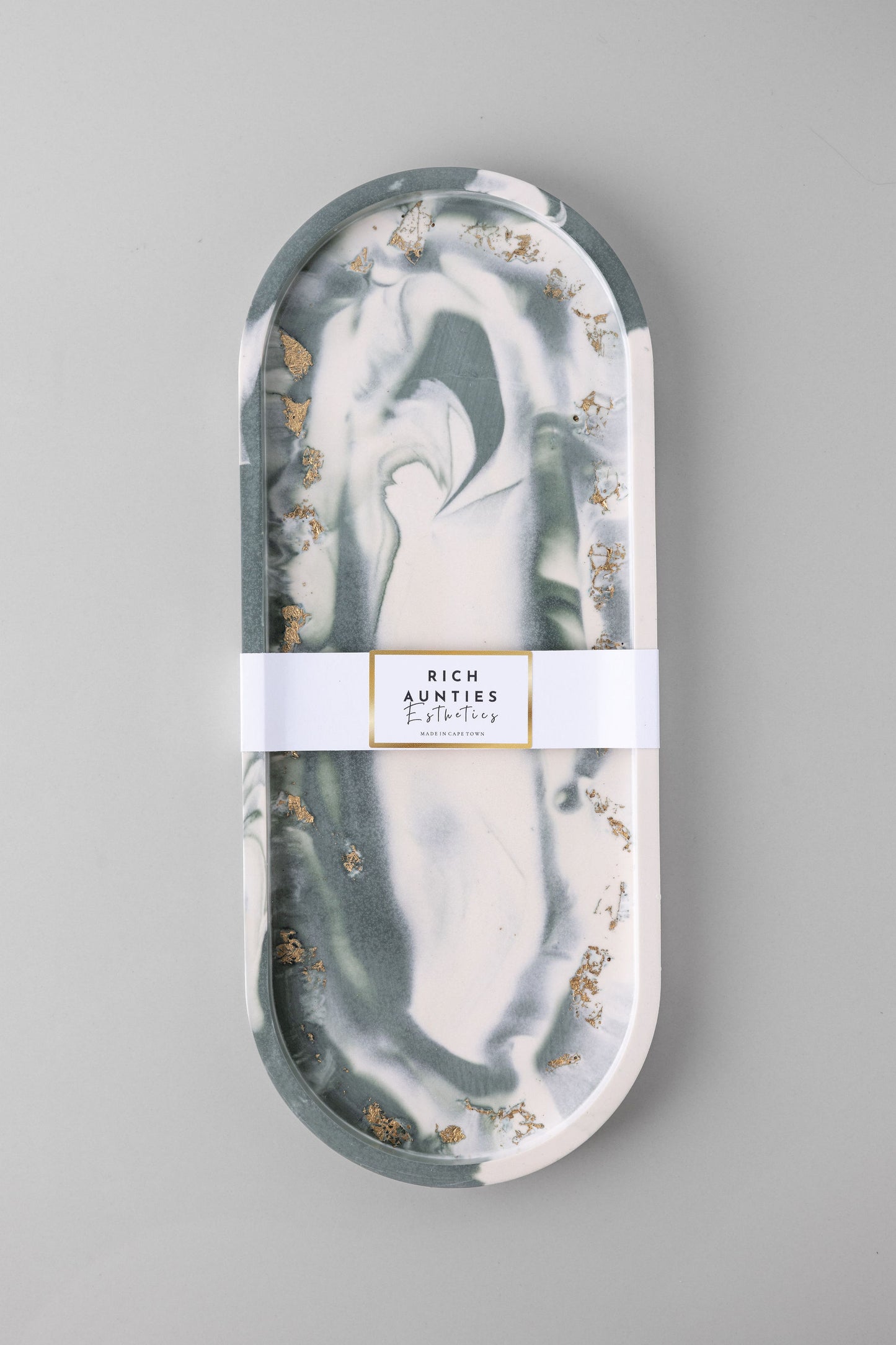 Trinket Tray Set Green Marble Gold Leaf