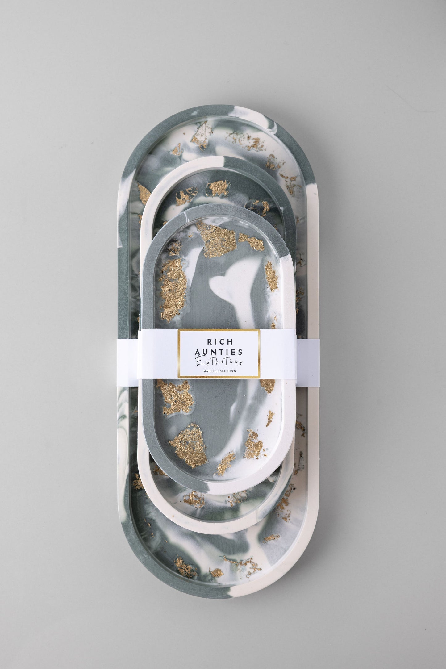 Trinket Tray Set Green Marble Gold Leaf