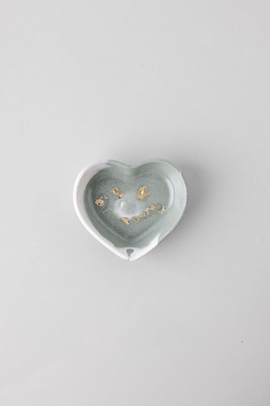Mini Heart Trinket Tray Green Marble Gold Leaf