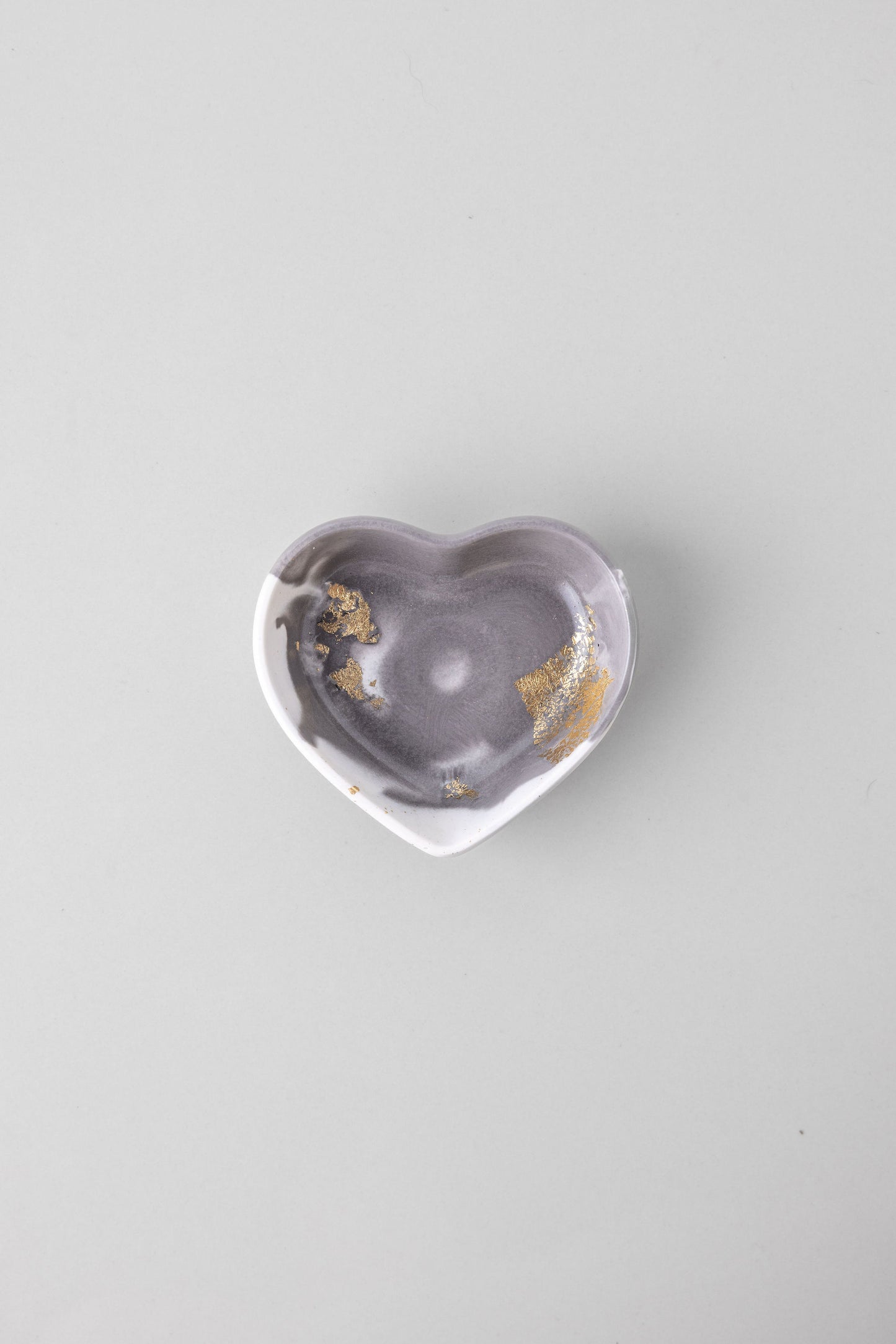 Mini Heart Trinket Tray Grey Marble Gold Leaf