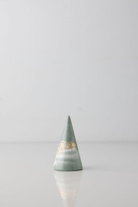 Ring Holder Green Marble Gold Leaf