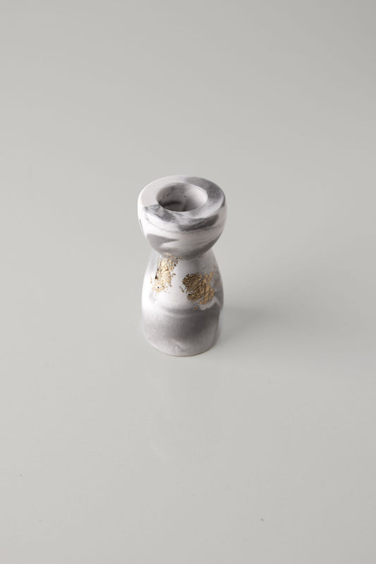 Castle Candle Holder Grey Marble Gold Leaf
