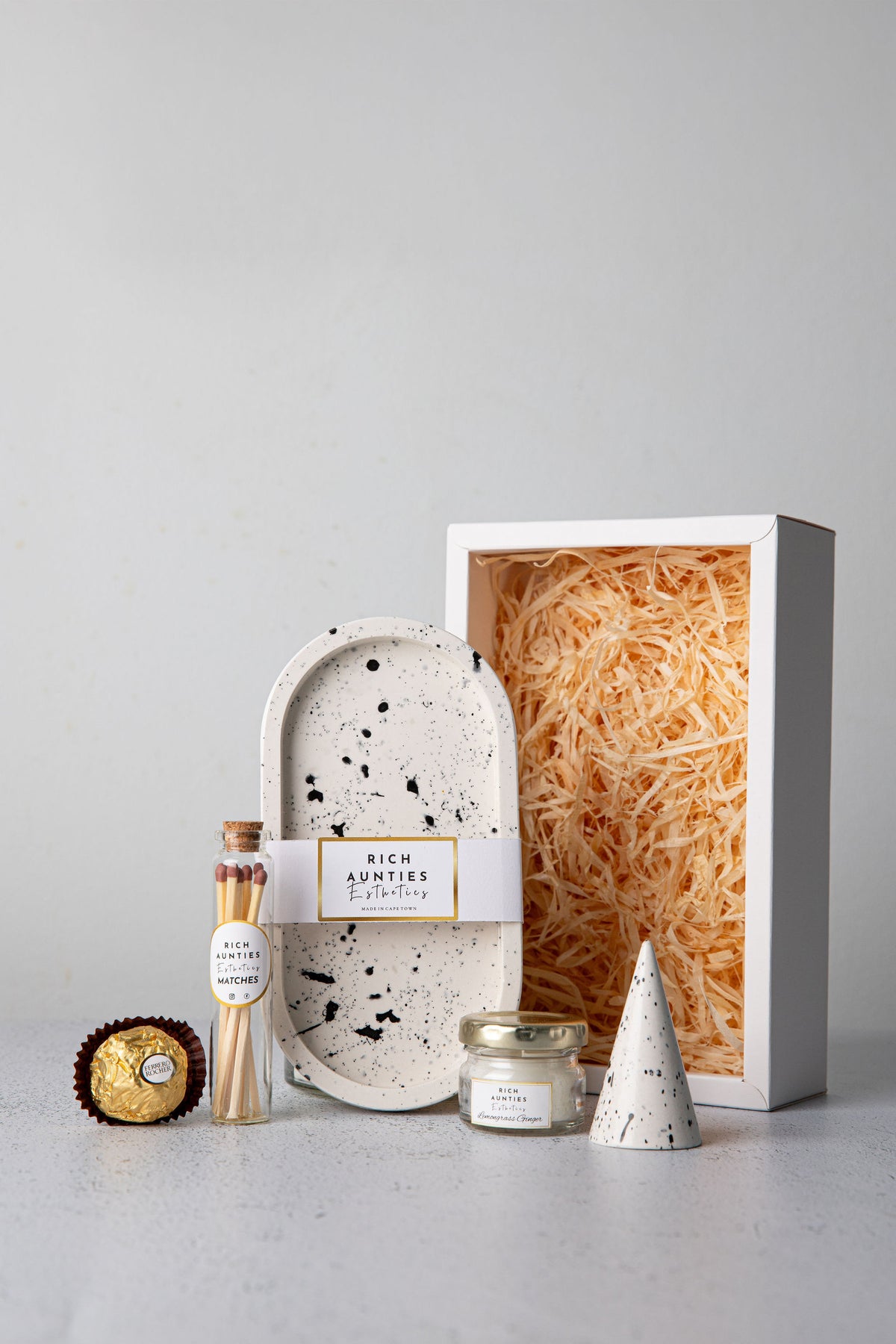 Rich Aunties Esthetics - Trinket Tray Gift Set White and Black Speckled Small