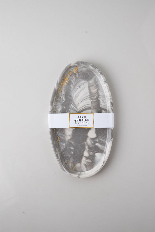 Ellipse Grey Marble Trinket Tray