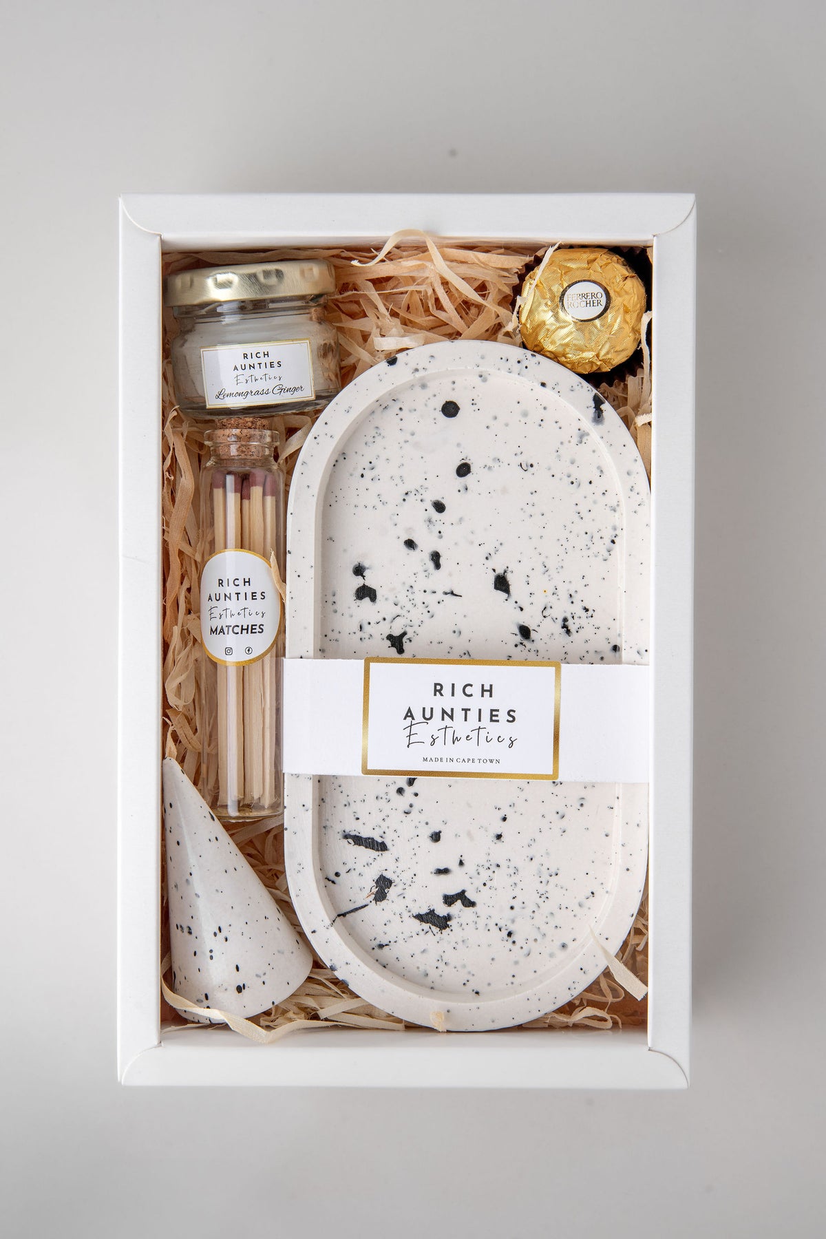 Rich Aunties Esthetics - Trinket Tray Gift Set White and Black Speckled Small