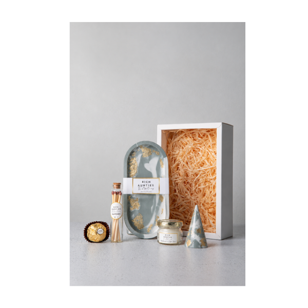 Rich Aunties Esthetics - Trinket Tray Gift Set Green Marble Gold Leaf Small