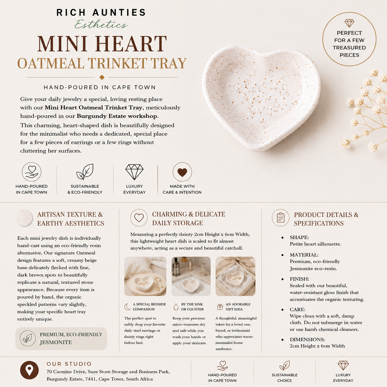 Rich Aunties Esthetics - Mini Heart Trinket Tray Oatmeal - Creamy Beige