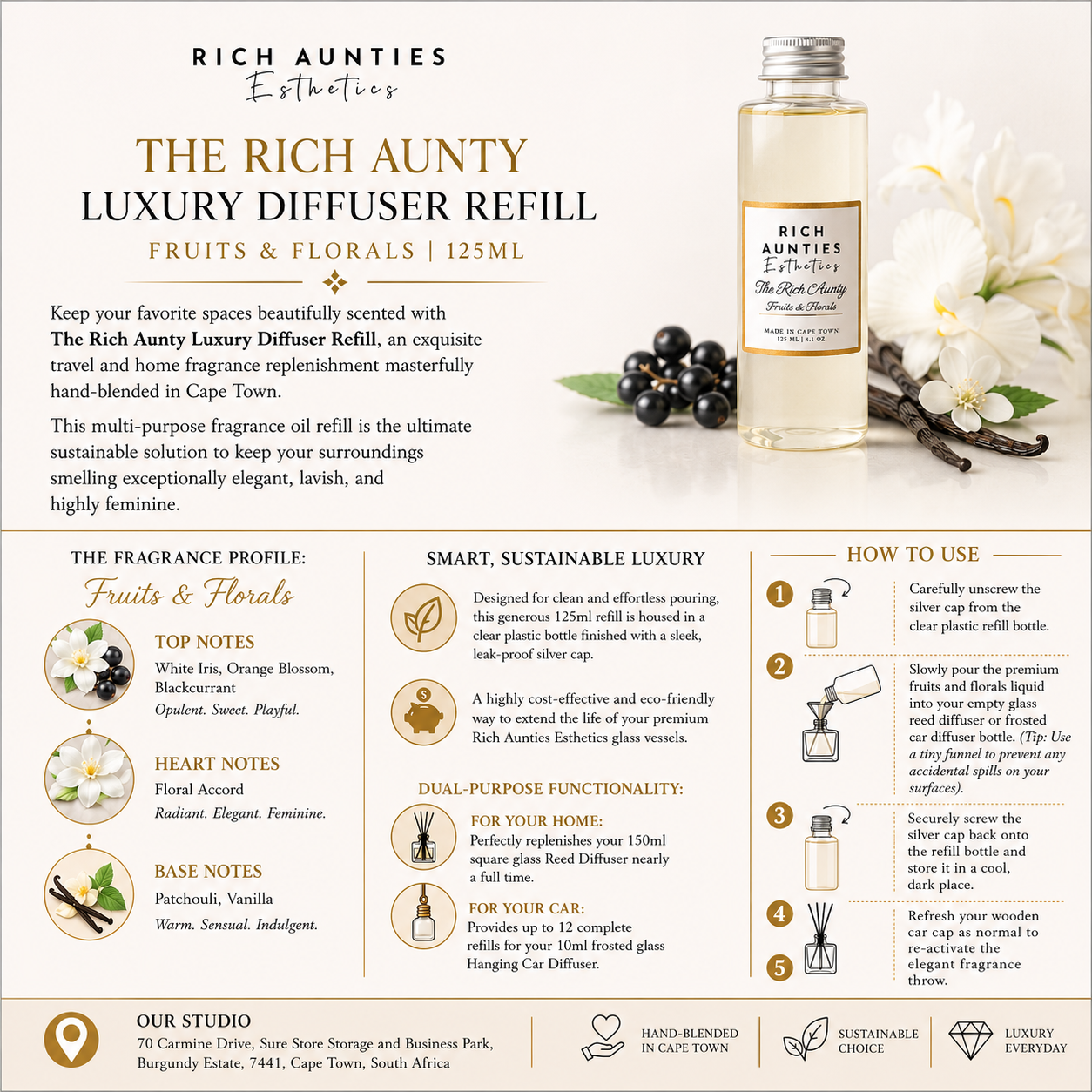 Rich Aunties Esthetics - The Rich Aunty Luxury Diffuser Refill Fruits & Florals 125ml