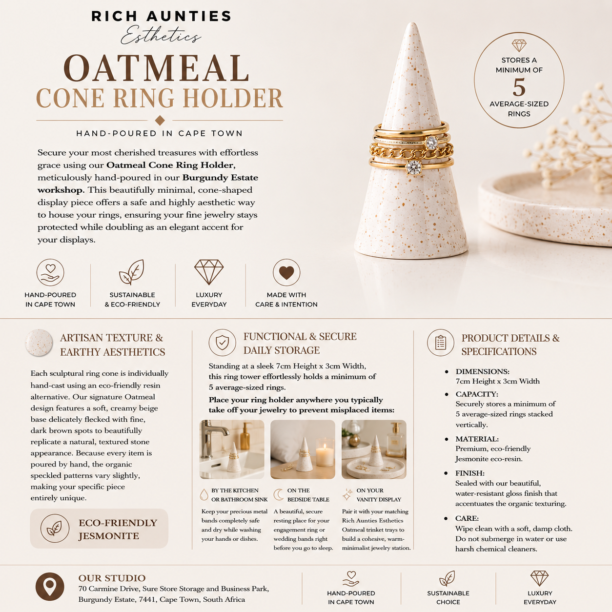 Rich Aunties Esthetics Cone Ring Holder Oatmeal - Creamy Beige
