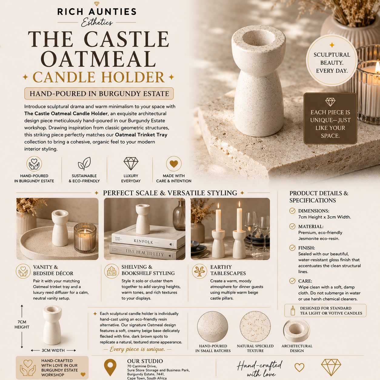 Rich Aunties Esthetics - The Castle Candle Holder Oatmeal -Creamy Beige