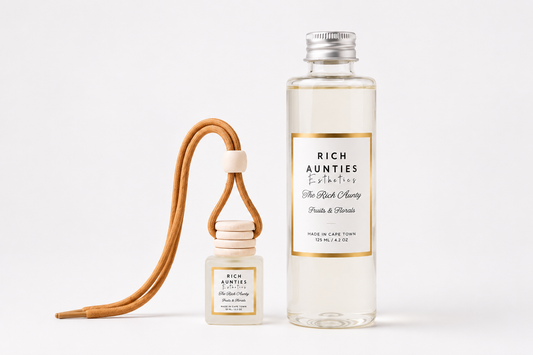 Rich Aunties Esthetics – The Rich Aunty Luxury Fruits & Florals Car Diffuser & Refill Gift Set (10ml Car Diffuser + 125ml Refill)