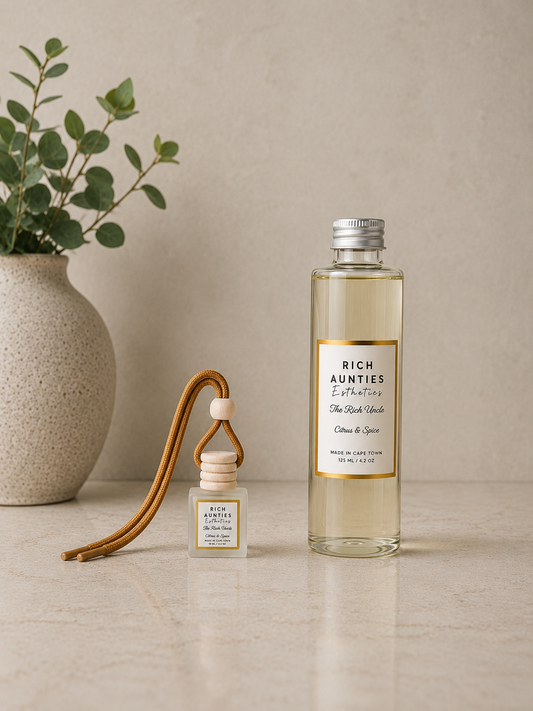 Rich Aunties Esthetics – The Rich Uncle Luxury Car Diffuser & Refill Gift Set – Citrus & Spice (10ml Car Diffuser + 125ml Refill)