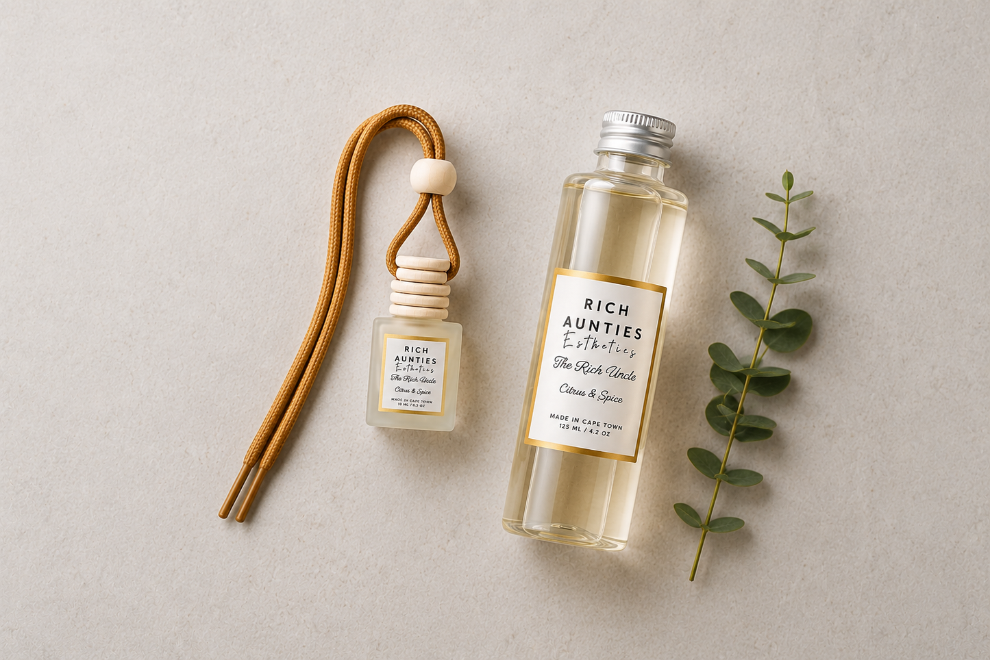 Rich Aunties Esthetics – The Rich Uncle Luxury Car Diffuser & Refill Gift Set – Citrus & Spice (10ml Car Diffuser + 125ml Refill)