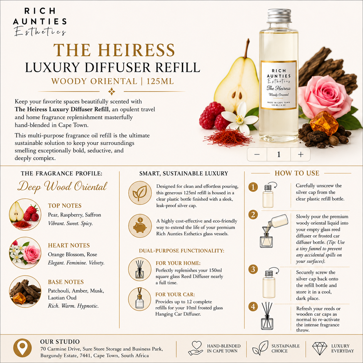 Rich Aunties Esthetics - The Heiress Reed  Diffuser Refill Wood Oriental 125ml