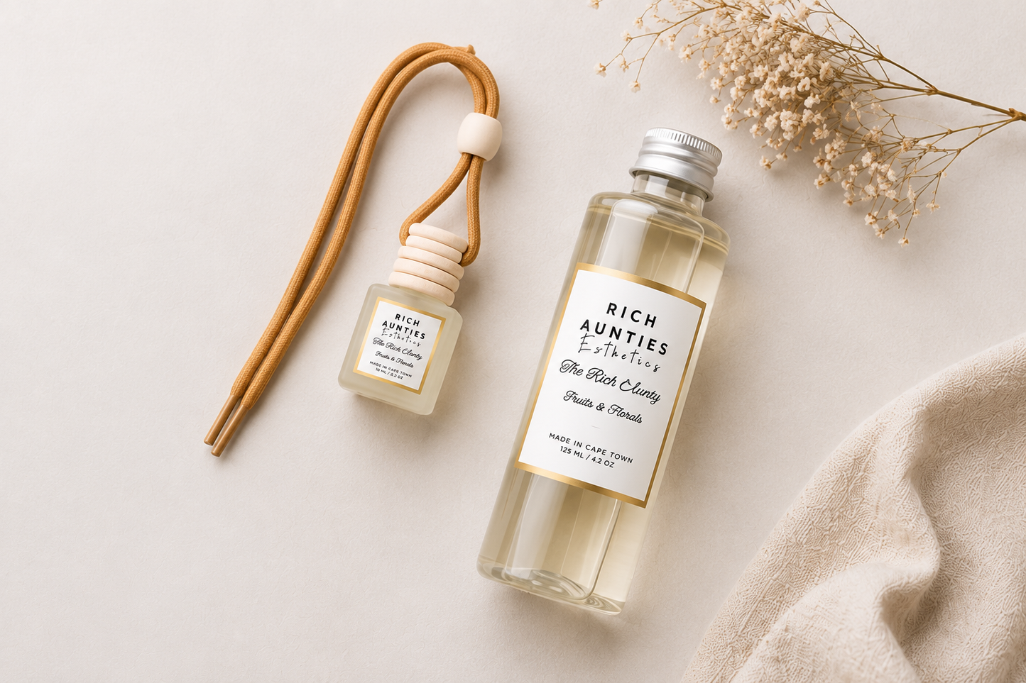 Rich Aunties Esthetics – The Rich Aunty Luxury Fruits & Florals Car Diffuser & Refill Gift Set (10ml Car Diffuser + 125ml Refill)