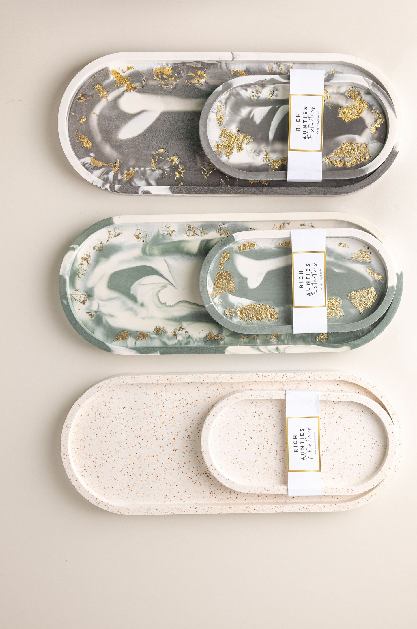 Trinket Tray Set Grey Marble Gold Leaf
