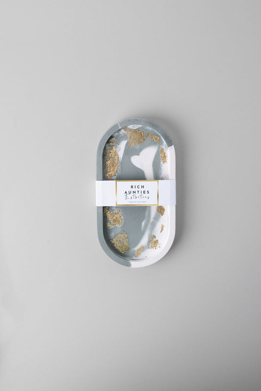 Trinket Tray Green Marble Gold Leaf Small